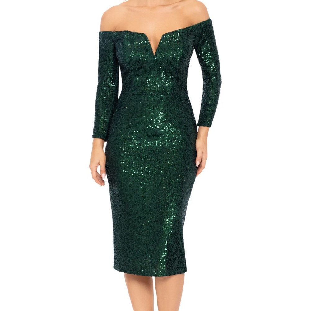 Sequin Off the Shoulder Long Sleeve Cocktail Dress